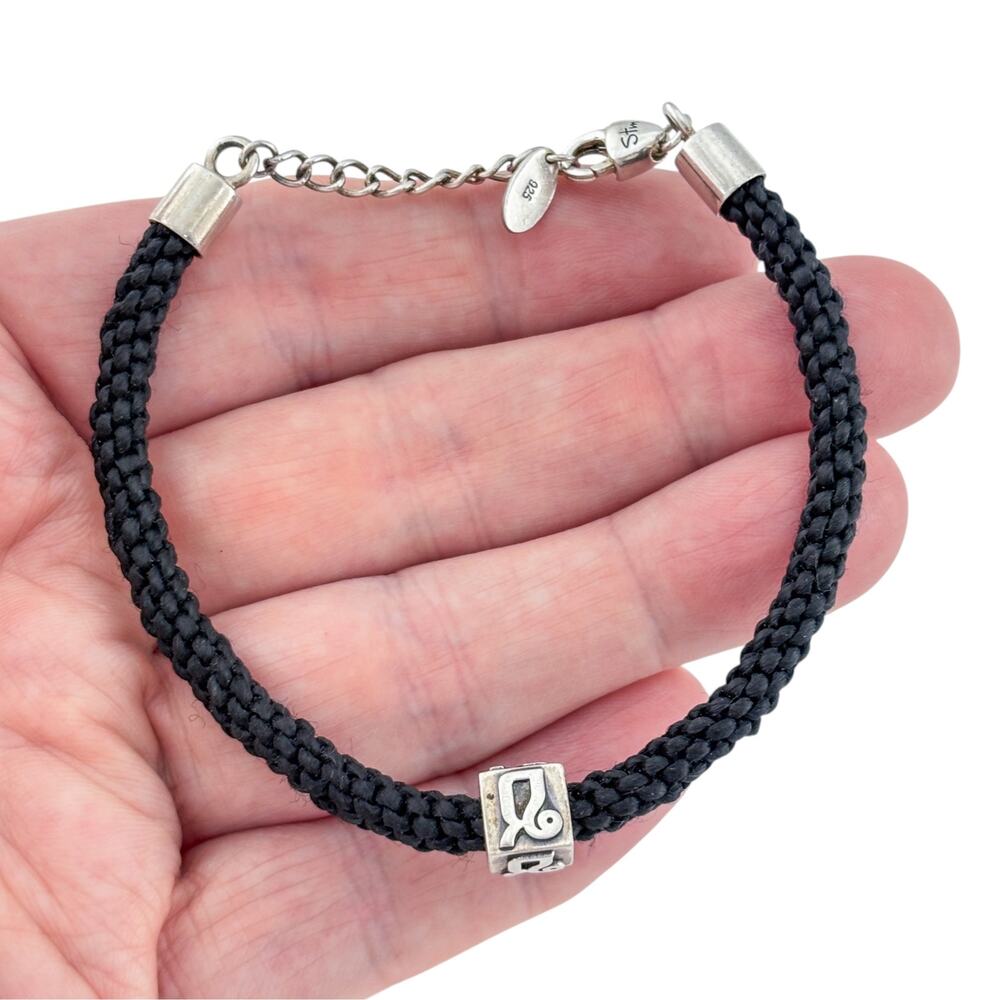 Vintage Sterling Silver 925 Cancer Zodiac Black Cord Bracelet 7.25-8.5"